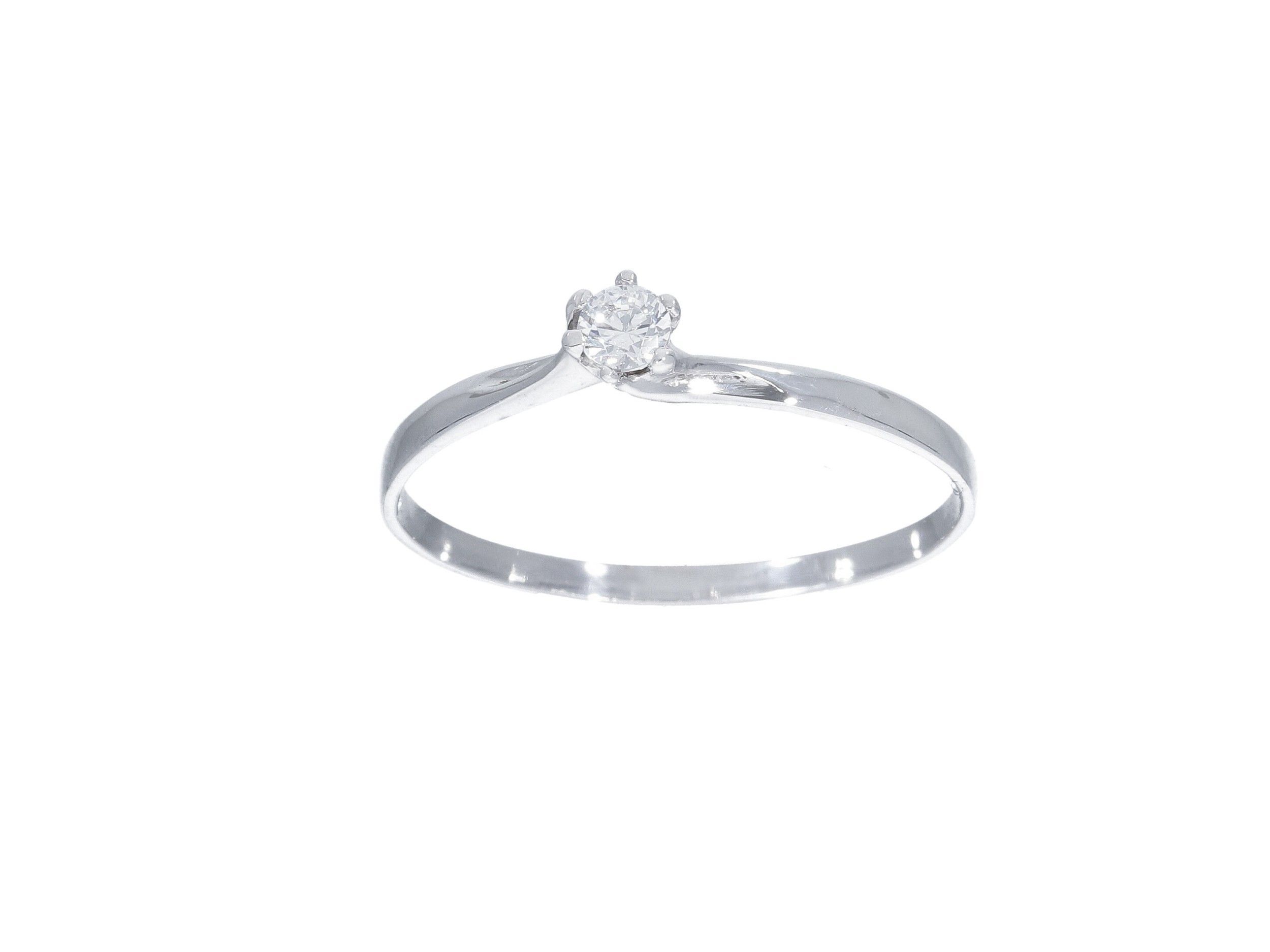 Single stone white gold ring k14 with zirgon stone tied on thin module (code S244509)